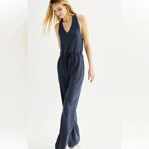 We Wander Women’s Weflex Sybelle Blue Stretch Jumpsuit racerback size medium